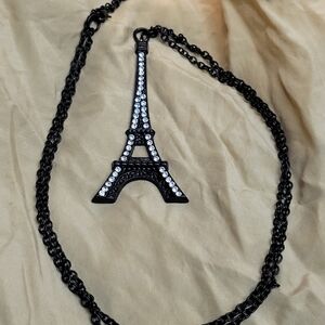 Cute, Fun Oversized Black Eiffel Tower Necklace W/ Rhinestones